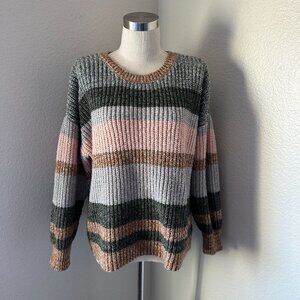 C&C California Crew Neck Sweater Rib Knit Polyester Blend Minimalist Stripe 1X
